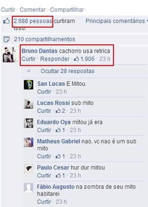 O post original tem 2.688 curtidas, enquanto uma única resposta conseguiu 1.906. Ou seja: "mitou", como indicam as próprias interações no comentário - Reprodução/Facebook/Desconhecidos.Fatos