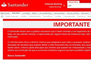 Em seu site, Santander pediu desculpas