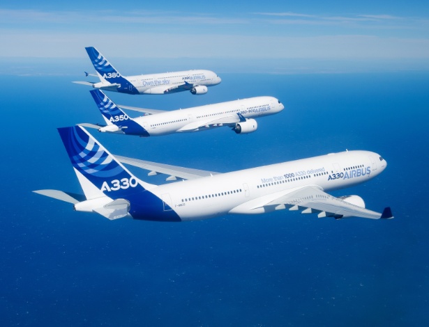 Três modelos da Airbus:  A330,  A350 e A380 - Airbus/Divulgação