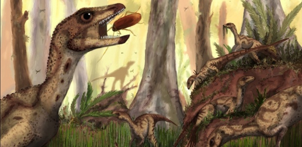 Ilustração mostra o Laquintasaura venezuelae: o ancestral de dinossauros como o Tricerátopo era uma criatura similar às aves, dizem pesquisadores - Reprodução