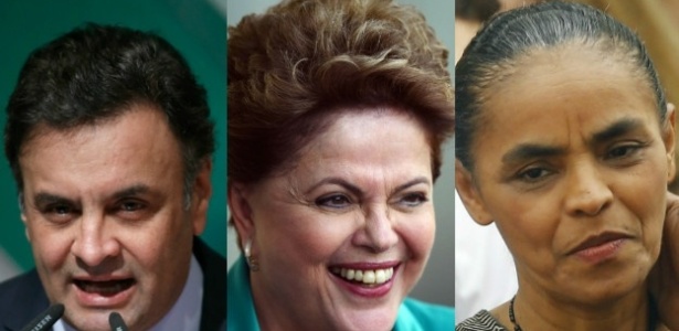 Aécio Neves (PSDB), Dilma Rousseff (PT) e Marina Silva (PSB)