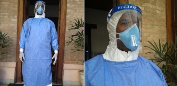 Funcionário do Hospital Emílio Ribas, em São Paulo (SP), usa roupas e materiais impermeáveis para atendimento de possíveis pacientes com ebola - Divulgação