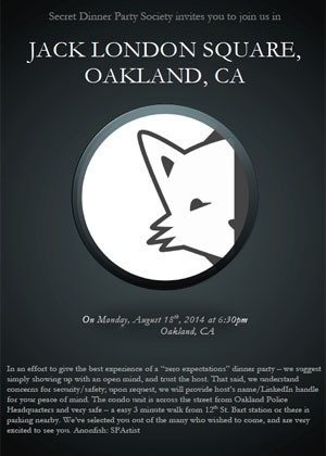 Convite enviado aos participantes de "jantar secreto" do aplicativo Secret, realizado em San Francisco  - Reprodução 
