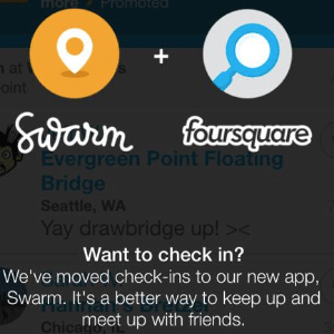 Mensagem de alerta no Foursquare informa que usuário tem de baixar o Swarm para fazer check-ins - Reprodução