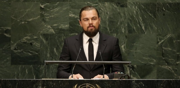 O ator norte-americano Leonardo DiCaprio discursa na Cúpula do Clima - Justin Lane/EFE