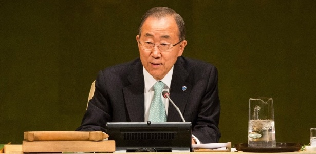 O secretário geral da ONU Ban Ki-moon discursa durante a abertura da Cúpula do Clima em Nova York - Andrew Burton/Getty Images/AFP