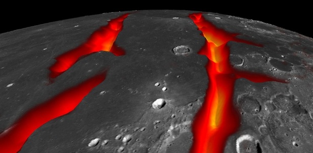 2.out.2014 - Imagem mistura declives de gravidade da missão Grail da Nasa, imagens e dados topográficos da sonda LRO para mostrar uma estrutura de 2.500 quilômetros - Divulgação/Nasa