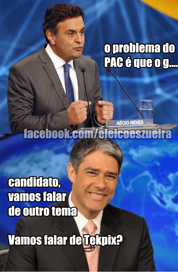 3.out.2014 - Internautas fizeram graça com Bonner e com o tempo de resposta dos candidatos ao mesmo tempo no debate desta quinta (2), na "Rede Globo"