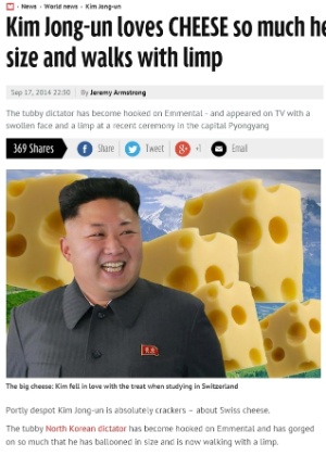 Kim Jong-un estaria viciado em queijo Emmental, segundo o tabloide ""Mirror"" - Reprodução/Mirror