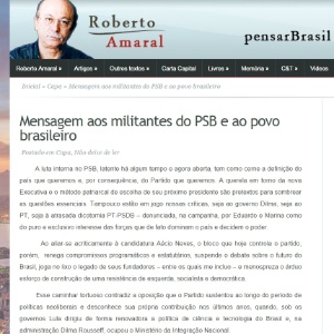 Carta do presidente nacional do PSB, Roberto Amaral, em seu site pessoal