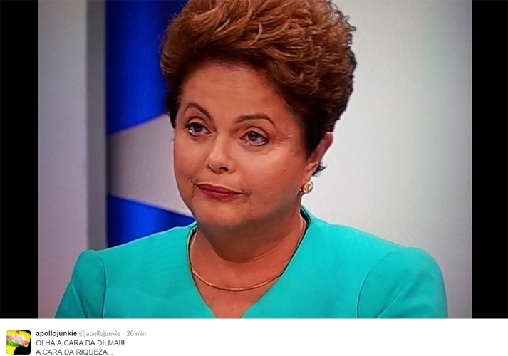 16.out.2014 - Expressão de desdém da candidata à reeleição Dilma Rousseff (PT) virou tema de piadas e também um dos assuntos mais comentados no Twitter com a hashtag ''Cara da Dilma''