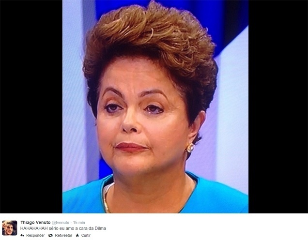 16.out.2014 - Expressão de desdém da candidata à reeleição Dilma Rousseff (PT) virou tema de piadas e também um dos assuntos mais comentados no Twitter com a hashtag ''Cara da Dilma''