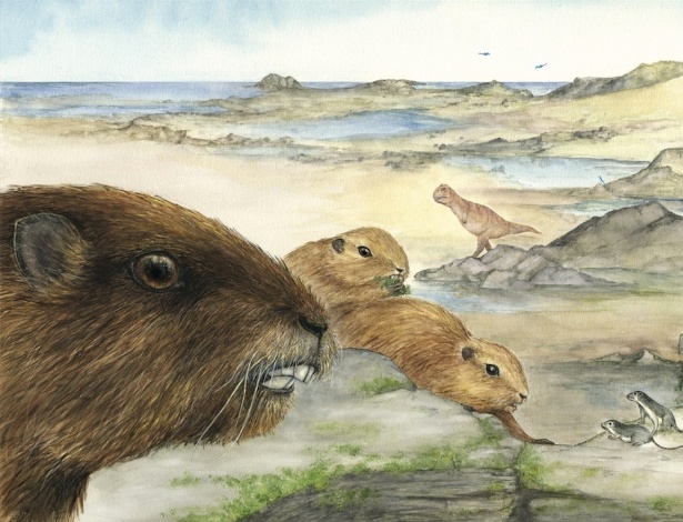 Ilustração artística mostra o mamífero Vintana sertichi, que viveu durante a era dos dinossauros, entre 66 a 72 milhões de anos atrás no supercontinente Gondwana - Ilustração/Luci Betti-Nash/Nature