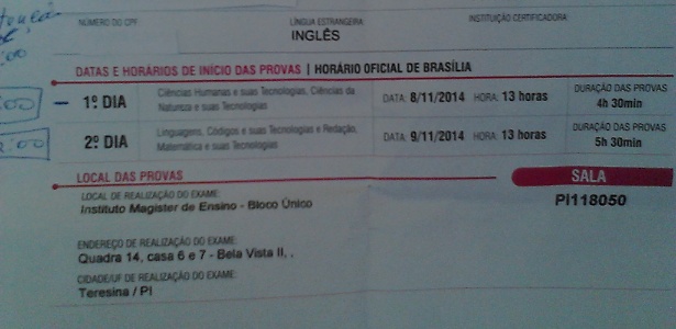 Erro em cartão do Enem atrapalha candidatos no Piauí - Reprodução