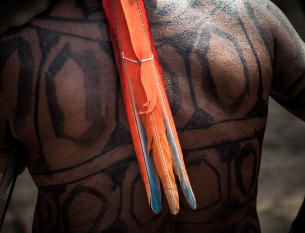 Para evocar a inteligência e a estratégia de defesa do jabuti, os índios mundurucus pintam a pele com traços iguais ao da casca desse animal - Marcio Isensee e Sá/ Agência Pública