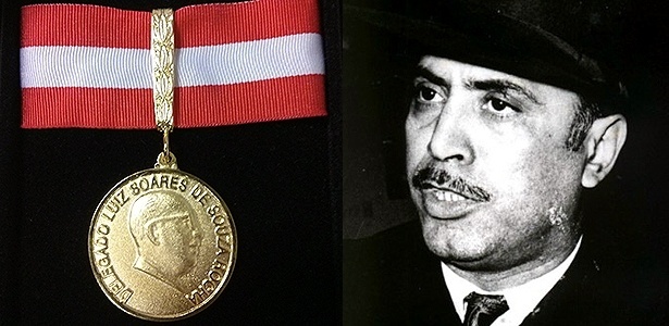 À direita, o ex-delegado mineiro Luiz Soares de Souza Rocha (1909-1980); à esquerda, a medalha que leva o seu nome - Divulgação/Reprodução