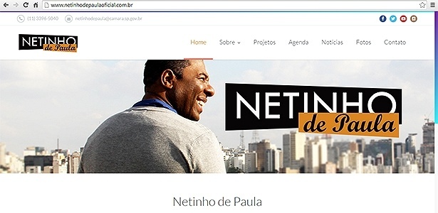 O site, usada até outubro para divulgar as atividades de Netinho durante a eleição, continua no ar - www.netinhodepaulaoficial.com.br/Reprodução