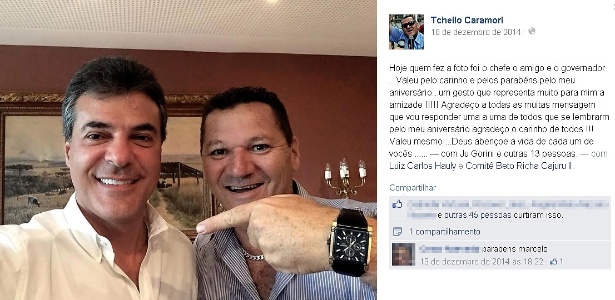Caramori postou no final de 2014, em uma rede social, uma foto ao lado do governador Beto Richa (PSDB). A assessoria de Richa nega que Caramori atuasse no Palácio Iguaçu - Reprodução