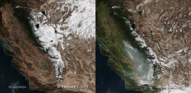 Combinação de fotos da Nasa mostra efeito da seca na Califórnia - Nasa
