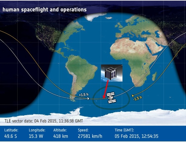 O satélite AESP-14 foi lançado quando a ISS se aproximava do continente africano - Divulgação/AEB