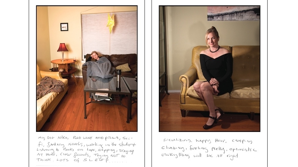 7.fev.2015 - A fotógrafa Liz Obert decidiu retratar com a série "Dualidades" o contraste entre a forma como pacientes bipolares preferem ser vistos publicamente e o estado de depressão e solidão pelo qual podem passar quando estão sozinhos em casa.