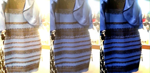 "Ilusão de luminosidade" faz o vestido mudar de cor (na terceira foto, a cor real) - Reprodução/Wired