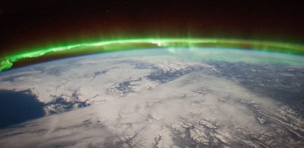 Em foto de fevereiro de 2012, a aurora boreal é vista da Estação Espacial Internacional (ISS), que estava na ocasião, na costa Oeste do Canadá - Nasa