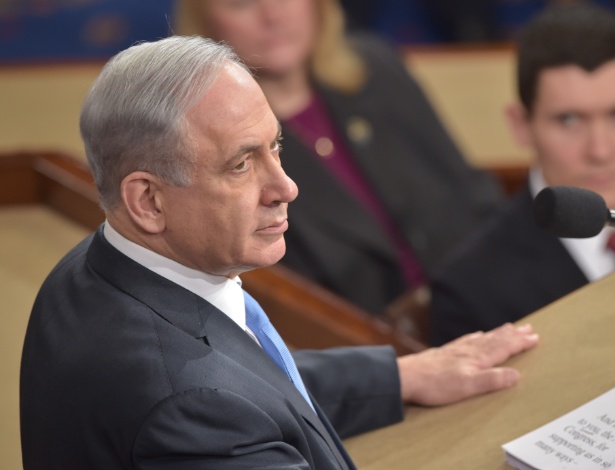 3.mar.2015 - O premiê de Israel, Benjamin Netanyahu, discursa no Congresso americano, em Washington  - Nicholas Kamm/AFP