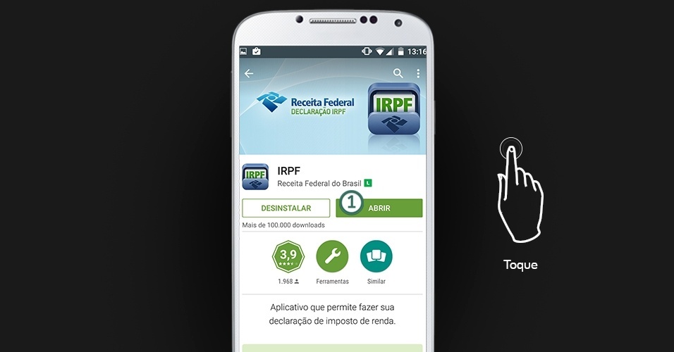 Tela do passo a passo do aplicativo para celular do IR 2015 em mobile