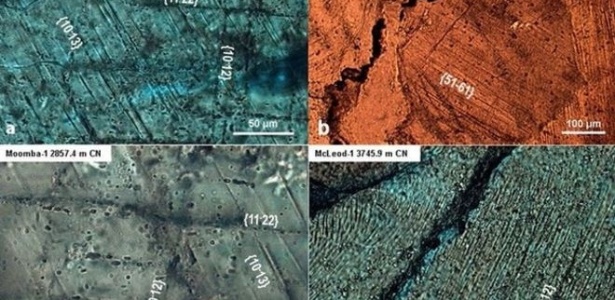 Imagens das rochas na Bacia de Warburton revelaram deformações que podem ter sido causadas por um grande impacto  - ANU