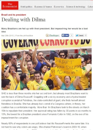 Com o título "Lidando com Dilma", a publicação diz reconhecer os motivos que deixam brasileiros "fartos" da presidente Dilma Rousseff - Reprodução