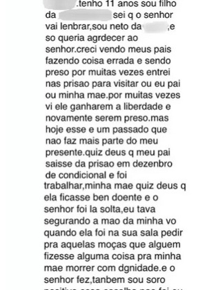 Mensagem que o menino de Santa Catarina enviou ao juiz pelo Facebook - Reprodução/Facebook