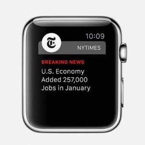 Interface do aplicativo do jornal "The New York Times" para o Apple Watch - Reprodução