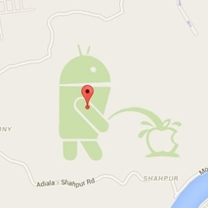 Edição no Google Maps mostrava robô do Android fazendo xixi em maçã da Apple - Reprodução/Google Maps