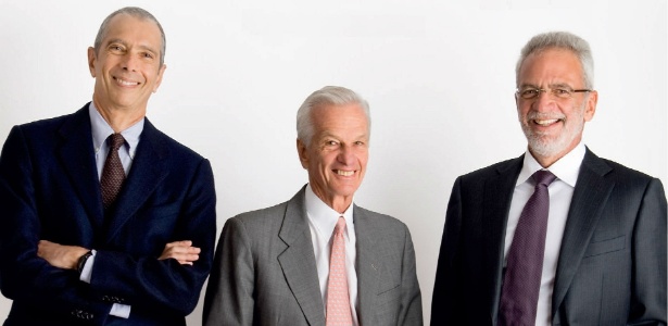Os brasileiros Carlos Alberto Sicupira (esq.), Jorge Paulo Lemann (centro) e Marcel Telles, sócios da 3G Capital - Editora Sextante/Divulgação