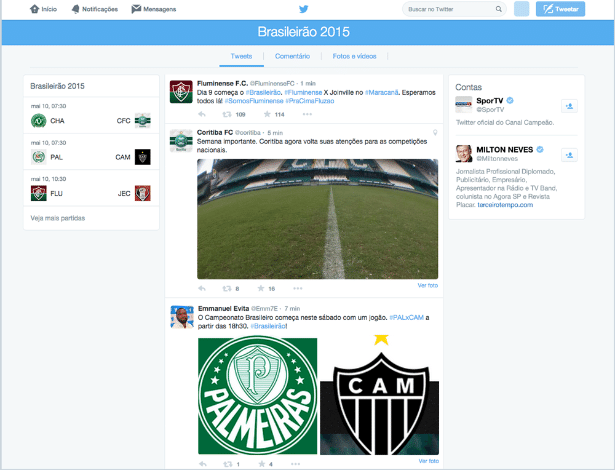 Timeline do Twitter para o Brasileirão 2015 será parecida com a usada durante a Copa - Divulgação