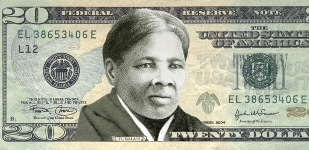 Montagem com a imagem de Harriet Tubman na cédula de US$ 20 - Montagem/Divulgação
