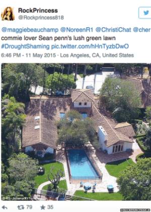 Tuíte critica o ator Sean Penn pelo que seriam os jardins de sua mansão em Los Angeles - Twitter/ROCKPRINCESS818