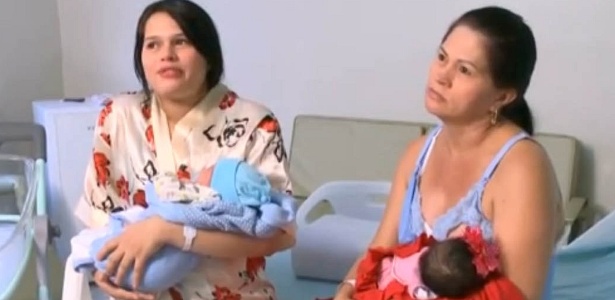 A mãe Cléa de Sousa (à dir.) e a filha Maria Magda de Sousa com seus respectivos filhos - Reprodução/TV Mirante