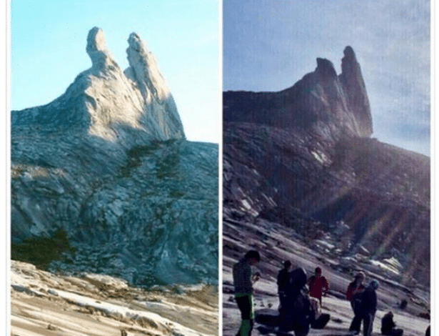  Ministro do Turismo postou foto mostrando como o terremoto quebrou o "pico" emblemático da montanha  - Reprodução/ Twitter