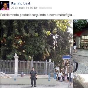 O capitão posta fotos de PMs posicionados em ruas, avenidas e locais como o Aterro do Flamengo. "É uma meta nossa reforçar a visibilidade da atividade policial", disse ele - Reprodução/Facebook