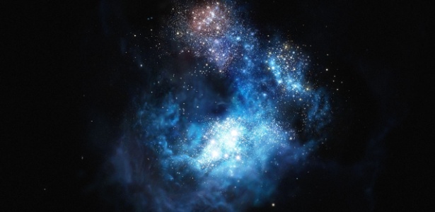 Ilustração mostra como seria a galáxia CR7; ali teriam surgido as condições para vida - ESO/M. Kornmesser