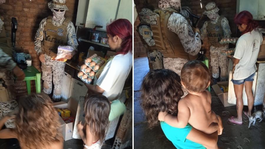 Policiais militares distribuem comida para família no interior do Ceará - Ascom PM/Divulgação