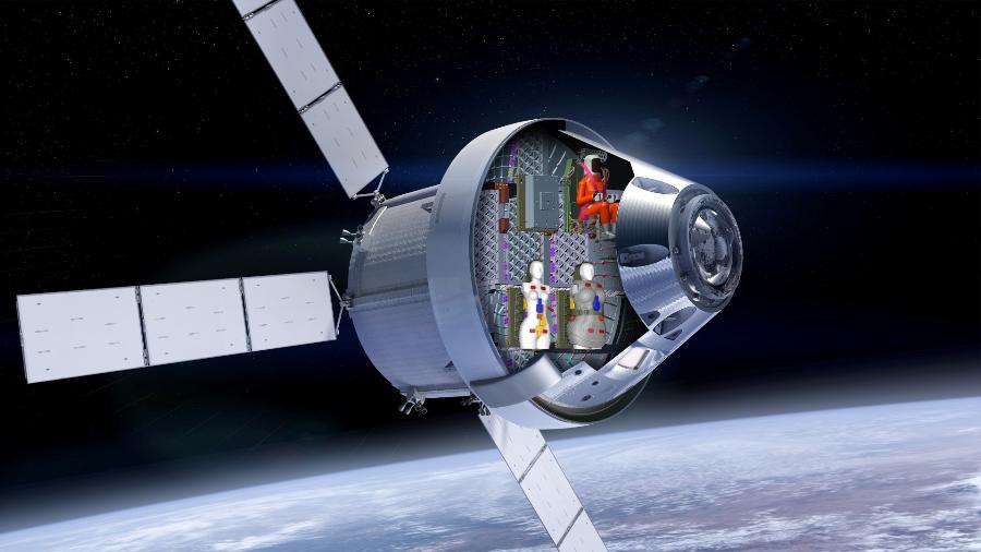 Simulação com Zohar e Helga sentadas na nave espacial Orion - Instituto DLR / NASA
