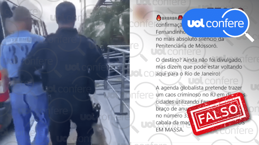24.03.2023 - O vídeo foi publicado ao lado de textos que identificam falsamente o preso como Fernandinho Beira-Mar - Arte/UOL sobre Reprodução/Instagram
