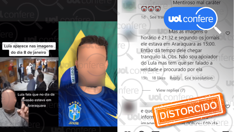 25.abr.2023 - A gravação de Lula pelas câmeras de segurança do Palácio do Planalto em 8 de janeiro foi tirada de contexto por publicações nas redes sociais - Arte/UOL sobre Reprodução/Instagram