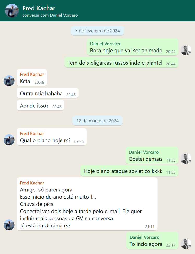 Conversa entre Daniel Vorcaro e Frederic Kachar sobre Guerra na Ucrânia