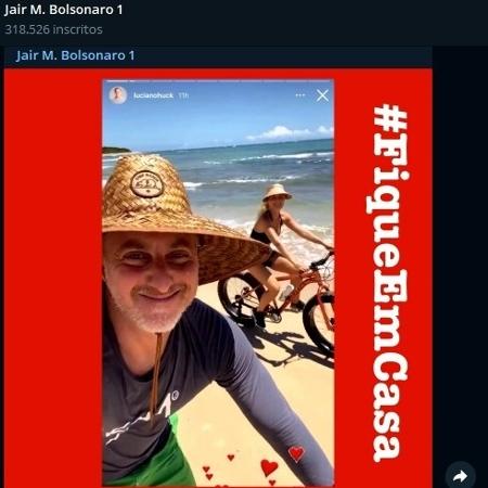 Telegram de Bolsonaro ironiza foto de Huck e Angélica - Reprodução - Reprodução