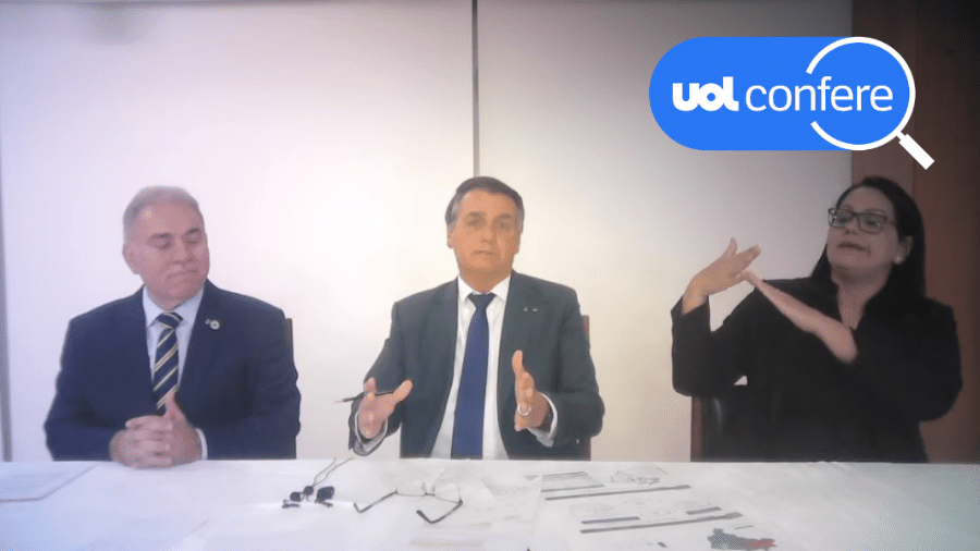 2.set.2021 - O presidente Jair Bolsonaro (sem partido) faz sua live semanal ao lado do ministro da Saúde, Marcelo Queiroga - Arte sobre reprodução/YouTube Jair Bolsonaro