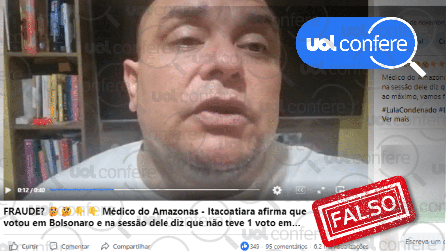 11.nov.2022 - É falso que votos em Bolsonaro em Itacoatiara não tenham sido registrados - Arte/UOL sobre Reprodução/Facebook